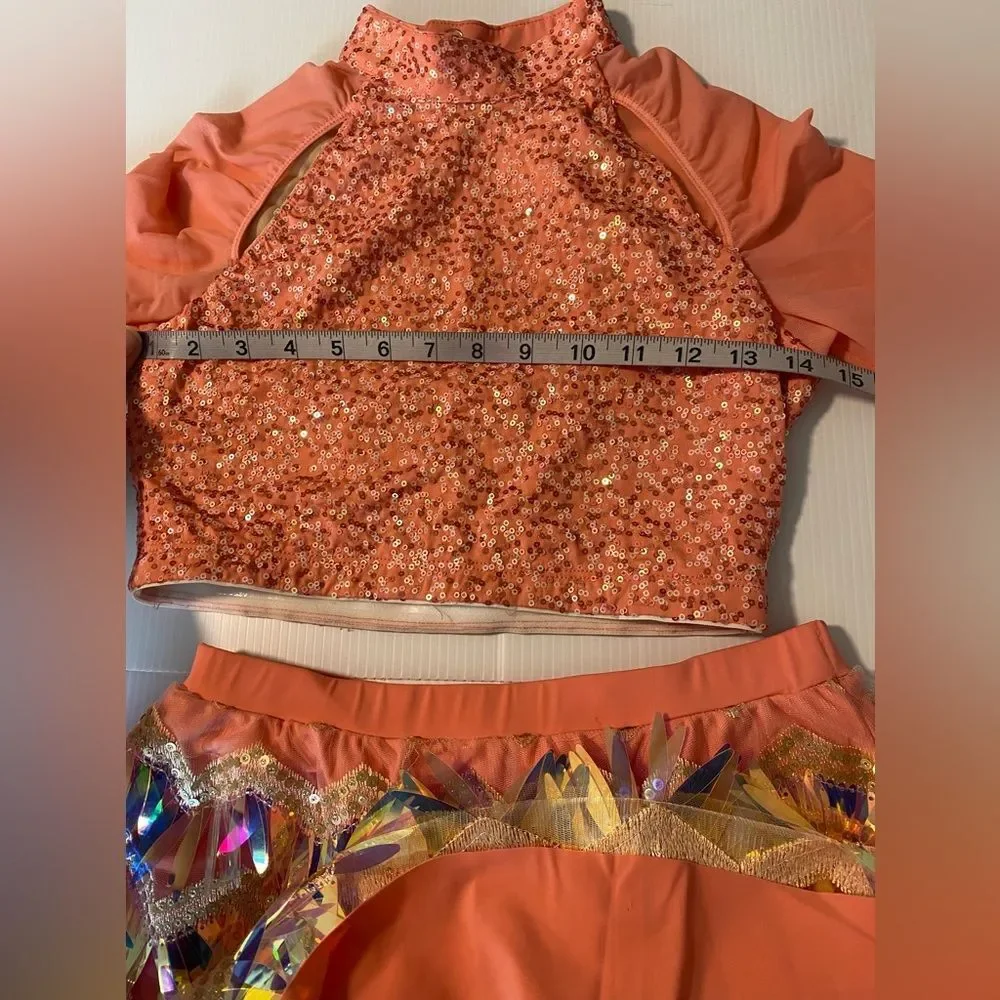 Revolution Tenth House 2 piece dance costume fringe coral MAKIN MOVES RC21293 SA